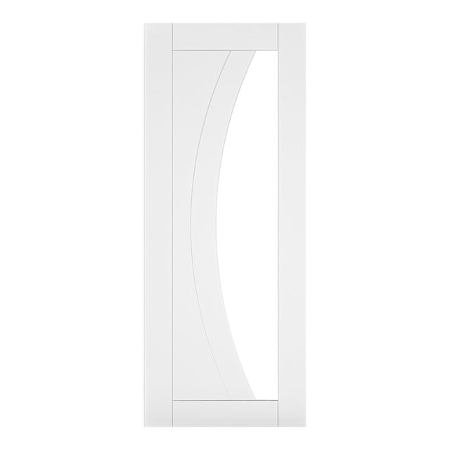 This is an image of Deanta Ravello White Primed Clear Glazed Doors available to order from T.H. Wiggans Ironmongery in Kendal