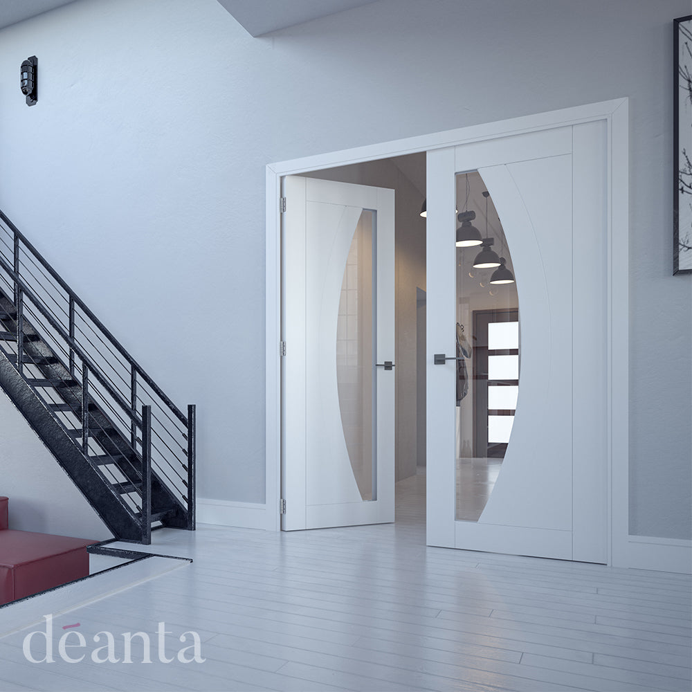 Deanta Ravello White Primed Clear Glazed Doors