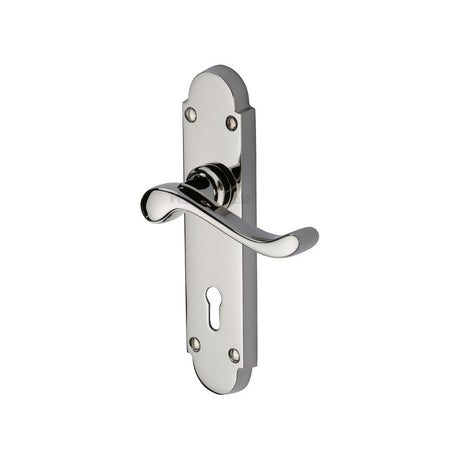 This is an image of a Heritage Brass - Door Handle Lever Lock Savoy Design Polished Nickel Finish, s600-pnf that is available to order from T.H Wiggans Ironmongery in Kendal.