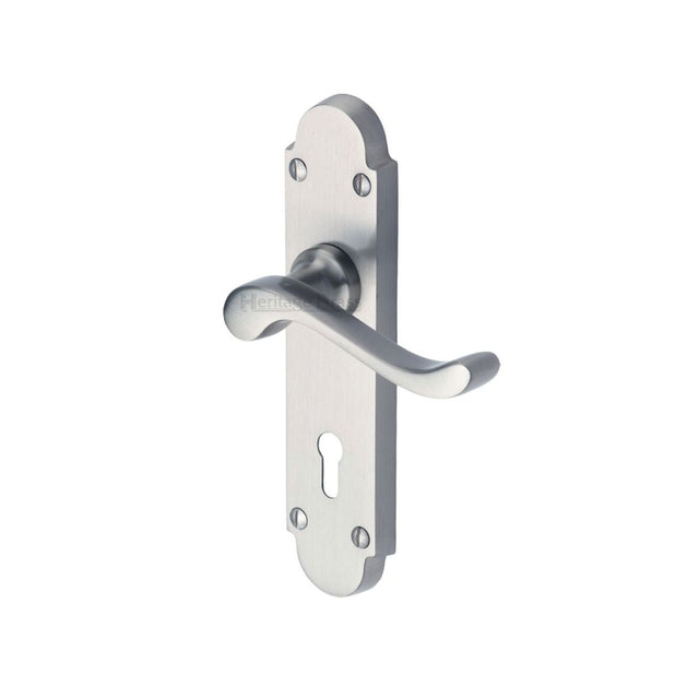 This is an image of a Heritage Brass - Door Handle Lever Lock Savoy Design Satin Chrome Finish, s600-sc that is available to order from T.H Wiggans Ironmongery in Kendal.