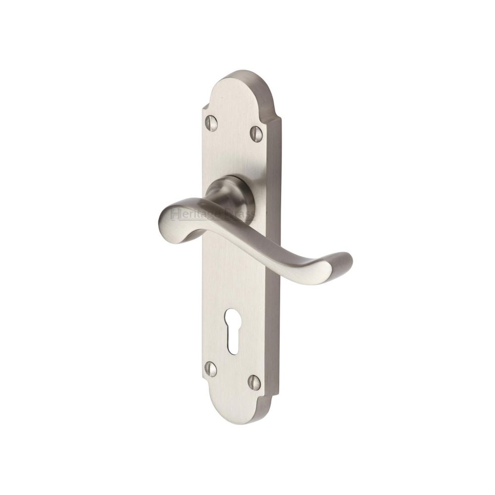 This is an image of a Heritage Brass - Door Handle Lever Lock Savoy Design Satin Nickel Finish, s600-sn that is available to order from T.H Wiggans Ironmongery in Kendal.