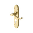 This is an image of a Heritage Brass - Door Handle for Euro Profile Plate Savoy Design Satin Brass Fini, s607-48-sb that is available to order from T.H Wiggans Ironmongery in Kendal.
