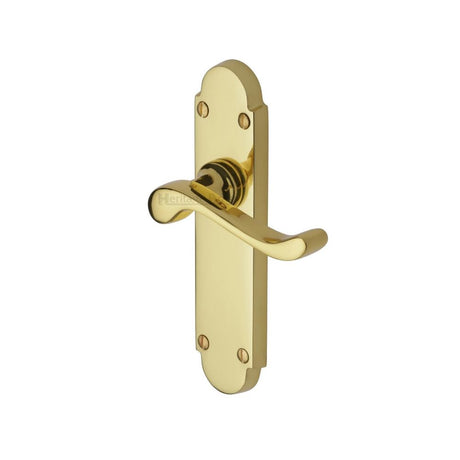 This is an image of a Heritage Brass - Door Handle Lever Latch Savoy Design Polished Brass Finish, s610-pb that is available to order from T.H Wiggans Ironmongery in Kendal.