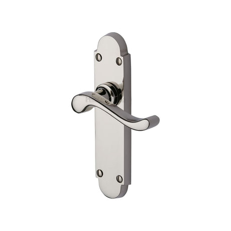 This is an image of a Heritage Brass - Door Handle Lever Latch Savoy Design Polished Nickel Finish, s610-pnf that is available to order from T.H Wiggans Ironmongery in Kendal.