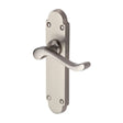 This is an image of a Heritage Brass - Door Handle Lever Latch Savoy Design Satin Nickel Finish, s610-sn that is available to order from T.H Wiggans Ironmongery in Kendal.