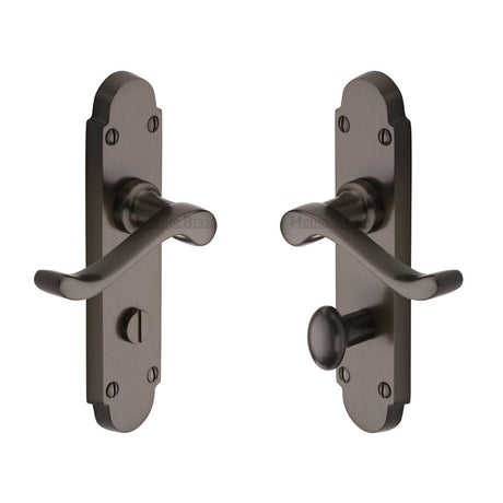 This is an image of a Heritage Brass - Door Handle for Bathroom Savoy Design Matt Bronze Finish, s620-mb that is available to order from T.H Wiggans Ironmongery in Kendal.