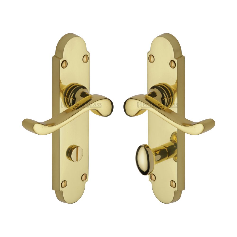 This is an image of a Heritage Brass - Door Handle for Bathroom Savoy Design Polished Brass Finish, s620-pb that is available to order from T.H Wiggans Ironmongery in Kendal.