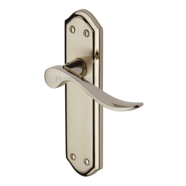 This is an image of a Heritage Brass - Door Handle Lever Latch Sandown Design Mercury Finish, san1410-mc that is available to order from T.H Wiggans Ironmongery in Kendal.