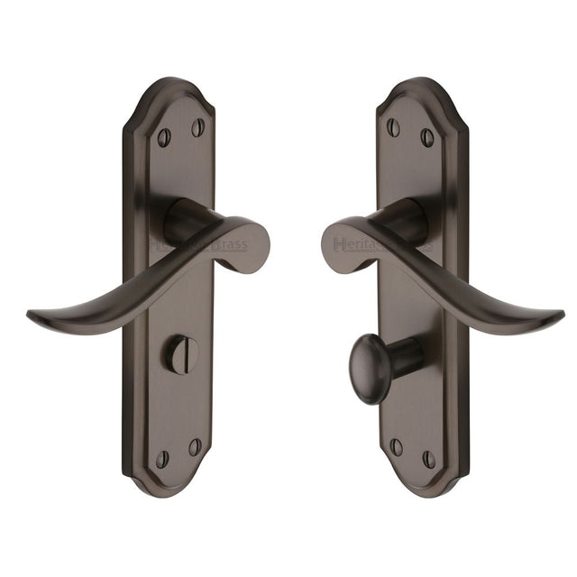 This is an image of a Heritage Brass - Door Handle for Bathroom Sandown Design Matt Bronze Finish, san1430-mb that is available to order from T.H Wiggans Ironmongery in Kendal.