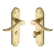 This is an image of a Heritage Brass - Door Handle for Bathroom Sandown Design Satin Brass Finish, san1430-sb that is available to order from T.H Wiggans Ironmongery in Kendal.