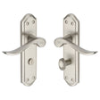 This is an image of a Heritage Brass - Door Handle for Bathroom Sandown Design Satin Nickel Finish, san1430-sn that is available to order from T.H Wiggans Ironmongery in Kendal.