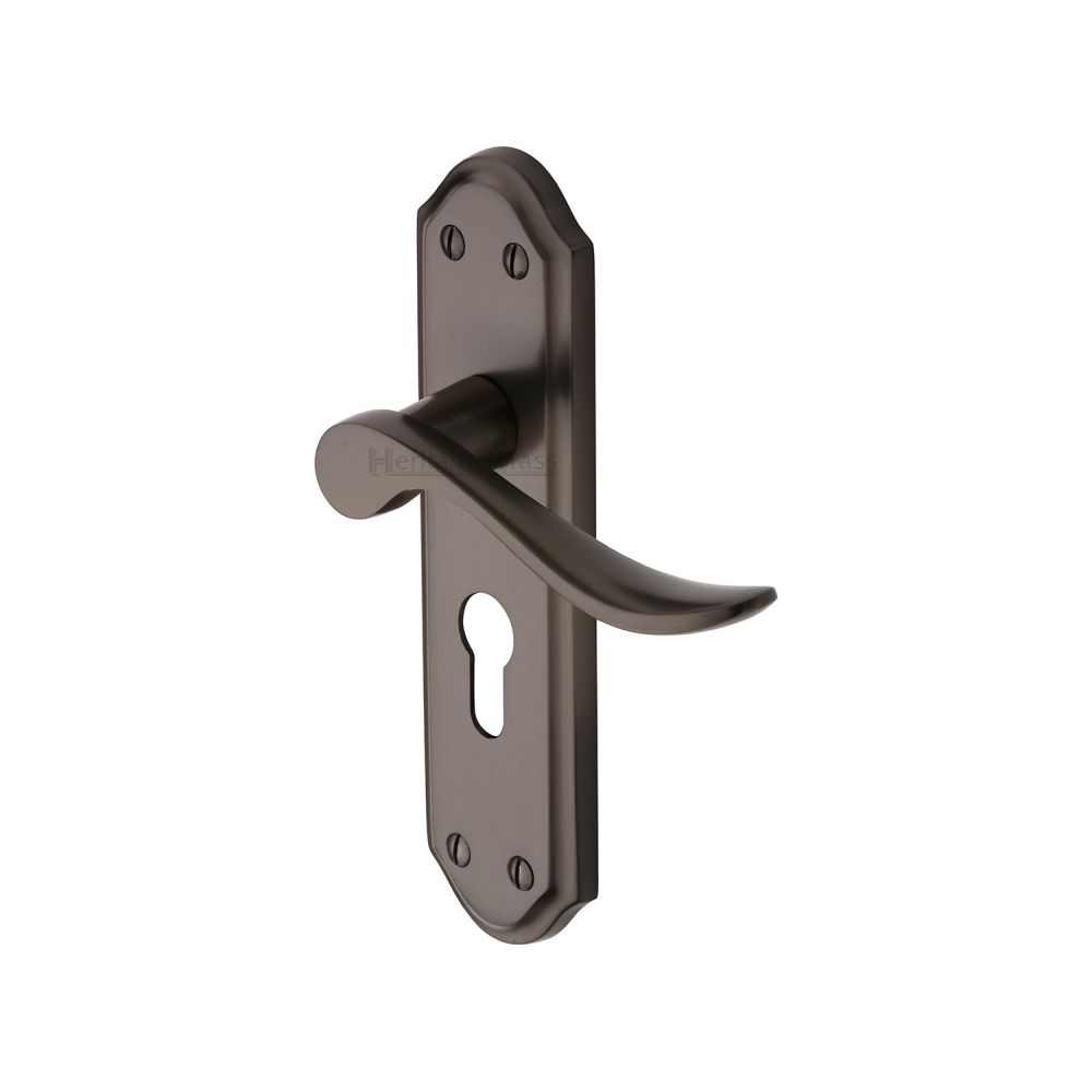This is an image of a Heritage Brass - Door Handle for Euro Profile Plate Sandown Design Matt Bronze F, san1448-mb that is available to order from T.H Wiggans Ironmongery in Kendal.