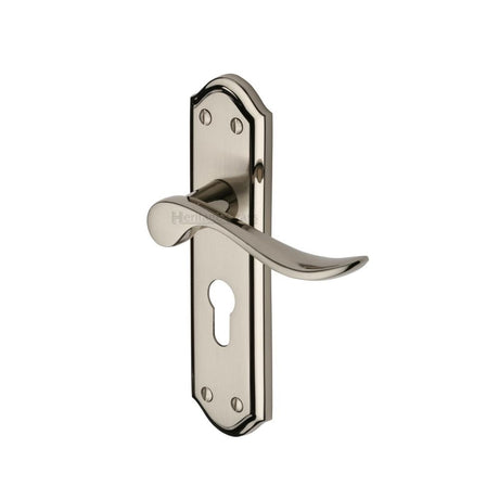 This is an image of a Heritage Brass - Door Handle for Euro Profile Plate Sandown Design Mercury Finis, san1448-mc that is available to order from T.H Wiggans Ironmongery in Kendal.