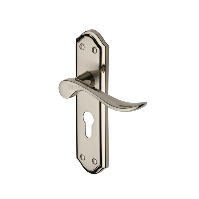 This is an image of a Heritage Brass - Door Handle for Euro Profile Plate Sandown Design Mercury Finis, san1448-mc that is available to order from T.H Wiggans Ironmongery in Kendal.