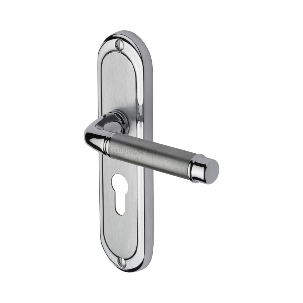 This is an image of a Heritage Brass - Door Handle for Euro Profile Plate Saturn Design Apollo Finish, sat1048-ap that is available to order from T.H Wiggans Ironmongery in Kendal.
