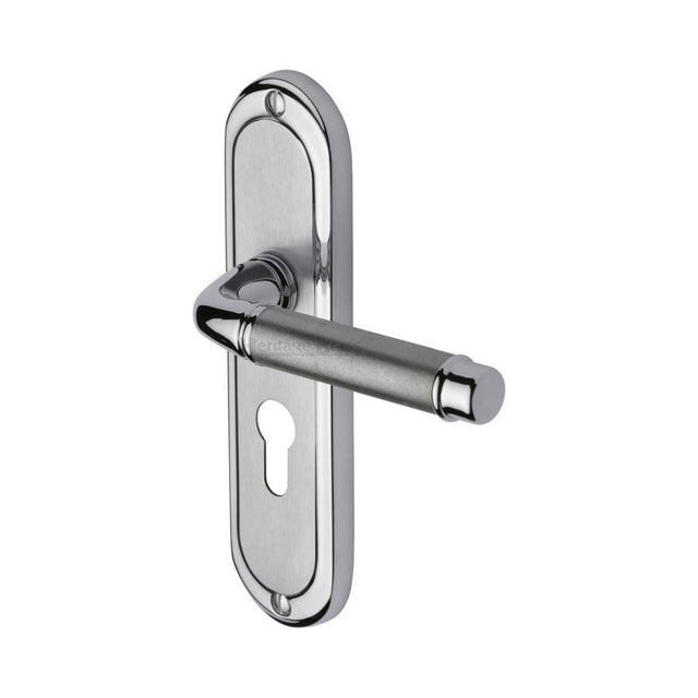 This is an image of a Heritage Brass - Door Handle for Euro Profile Plate Saturn Design Apollo Finish, sat1048-ap that is available to order from T.H Wiggans Ironmongery in Kendal.