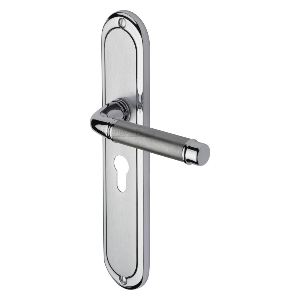 This is an image of a Heritage Brass - Door Handle for Euro Profile Plate Saturn Long Design Apollo Fi, sat2048-ap that is available to order from T.H Wiggans Ironmongery in Kendal.