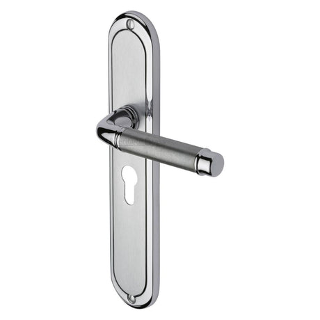 This is an image of a Heritage Brass - Door Handle for Euro Profile Plate Saturn Long Design Apollo Fi, sat2048-ap that is available to order from T.H Wiggans Ironmongery in Kendal.
