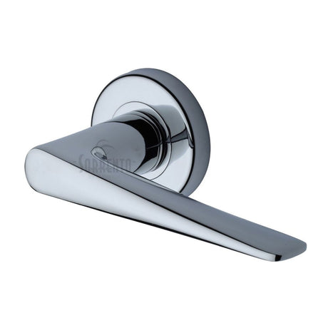 This is an image of a Sorrento - Door Handle Lever Latch on Round Rose Amalfi Design Polished Chrome Finis, sc-2059-pc that is available to order from T.H Wiggans Ironmongery in Kendal.