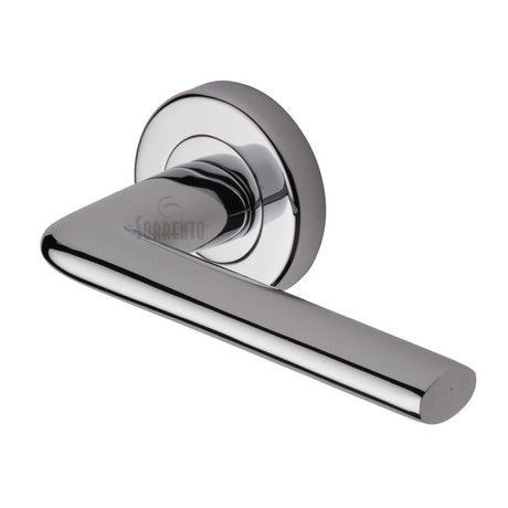 This is an image of a Sorrento - Door Handle Lever Latch on Round Rose Lena Design Polished Chrome Finish, sc-2352-pc that is available to order from T.H Wiggans Ironmongery in Kendal.