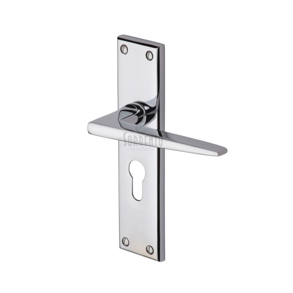 This is an image of a Sorrento - Door Handle for Euro Profile Plate Swift Design Polished Chrome Finish, sc-3448-pc that is available to order from T.H Wiggans Ironmongery in Kendal.