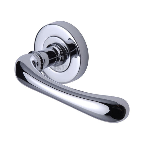 This is an image of a Sorrento - Door Handle Lever Latch on Round Rose Donna Design Polished Chrome Finish, sc-6352-pc that is available to order from T.H Wiggans Ironmongery in Kendal.