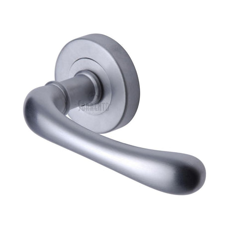 This is an image of a Sorrento - Door Handle Lever Latch on Round Rose Donna Design Satin Chrome Finish, sc-6352-sc that is available to order from T.H Wiggans Ironmongery in Kendal.