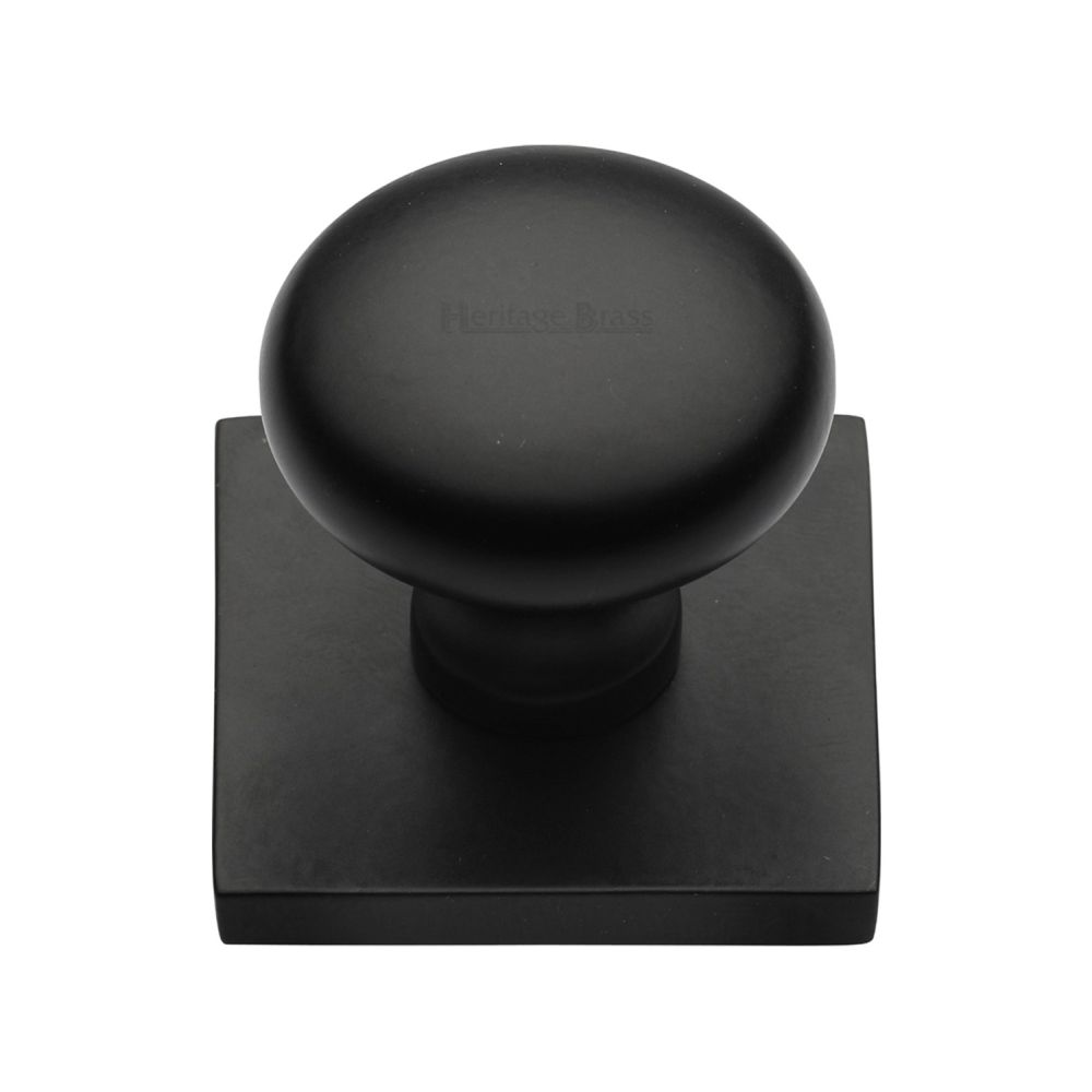 This is an image of a Heritage Brass - Cabinet Knob Victorian Round Design with Square Backplate 32mm, sq113-bkmt that is available to order from T.H Wiggans Ironmongery in Kendal.