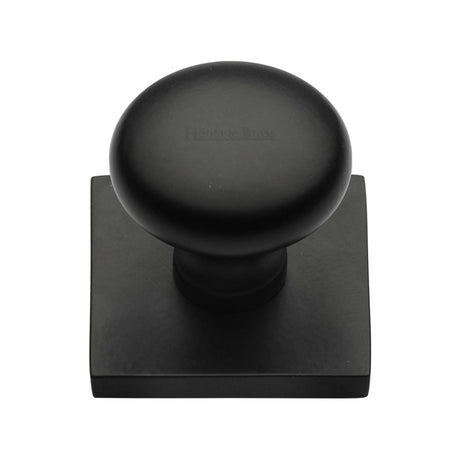 This is an image of a Heritage Brass - Cabinet Knob Victorian Round Design with Square Backplate 32mm, sq113-bkmt that is available to order from T.H Wiggans Ironmongery in Kendal.