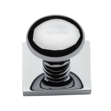 This is an image of a Heritage Brass - Cabinet Knob Victorian Round Design with Square Backplate 32mm, sq113-pc that is available to order from T.H Wiggans Ironmongery in Kendal.