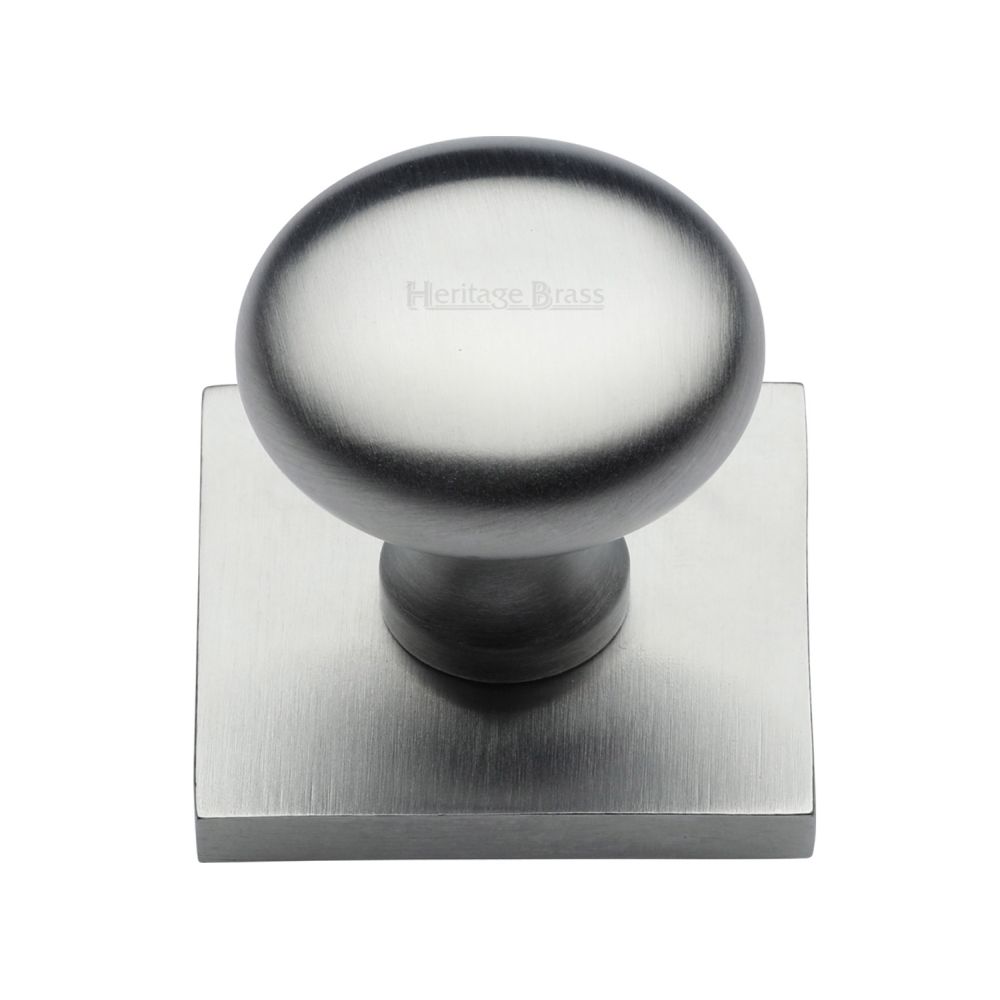 This is an image of a Heritage Brass - Cabinet Knob Victorian Round Design with Square Backplate 32mm, sq113-sc that is available to order from T.H Wiggans Ironmongery in Kendal.