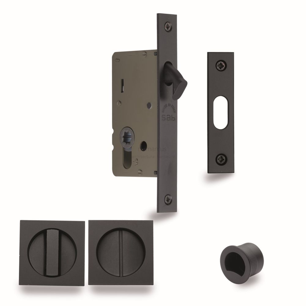 This is an image of a M.Marcus - SLD Lock C/W SQ Privacy Turns 40mm Black Matt, sq2308-40-blk that is available to order from T.H Wiggans Ironmongery in Kendal.