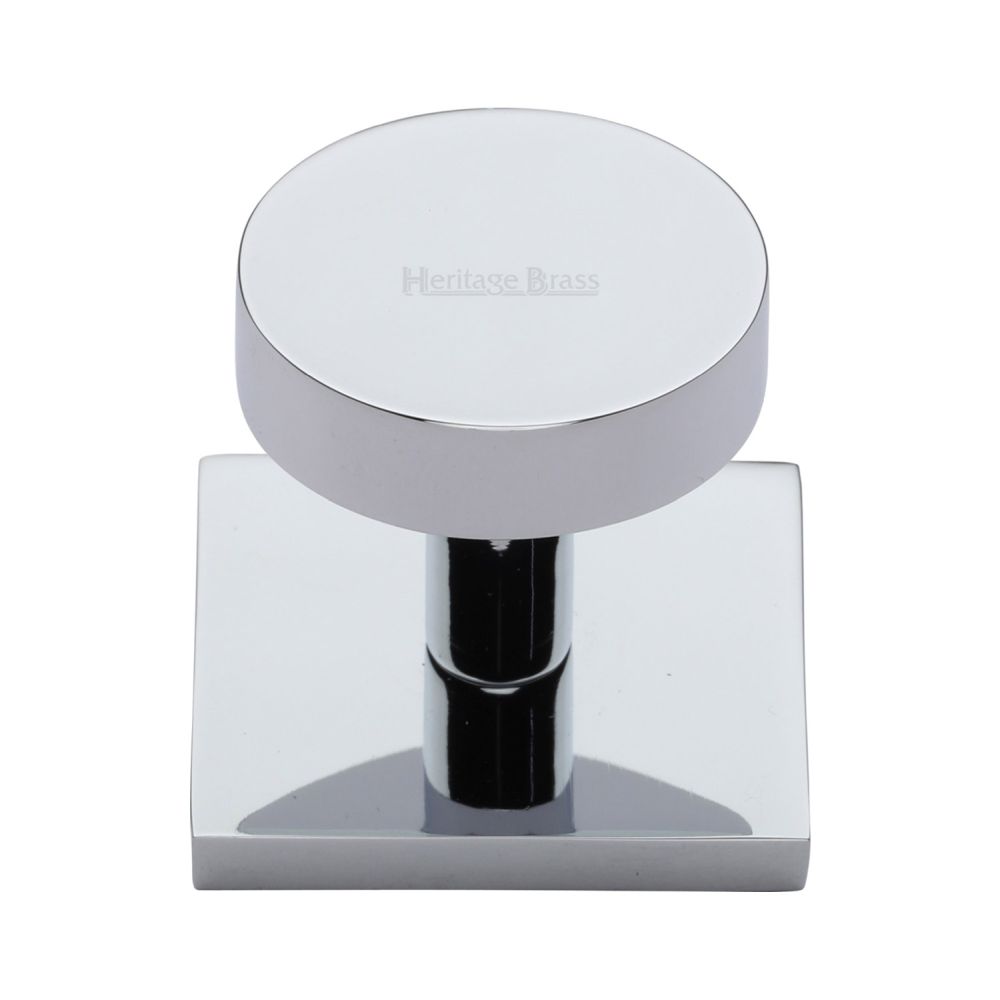 This is an image of a Heritage Brass - Cabinet Knob Disc Design with Square Backplate 32mm Polished Chrome, sq3880-pc that is available to order from T.H Wiggans Ironmongery in Kendal.