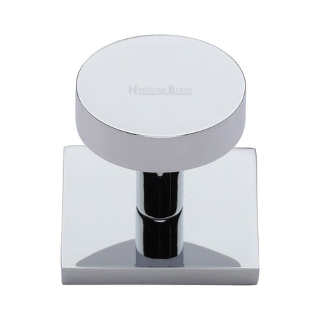This is an image of a Heritage Brass - Cabinet Knob Disc Design with Square Backplate 32mm Polished Chrome, sq3880-pc that is available to order from T.H Wiggans Ironmongery in Kendal.