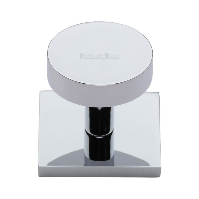 This is an image of a Heritage Brass - Cabinet Knob Disc Design with Square Backplate 32mm Polished Chrome, sq3880-pc that is available to order from T.H Wiggans Ironmongery in Kendal.