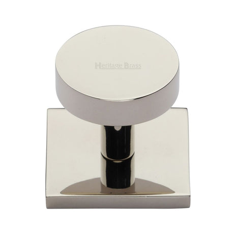 This is an image of a Heritage Brass - Cabinet Knob Disc Design with Square Backplate 32mm Polished Nickel, sq3880-pnf that is available to order from T.H Wiggans Ironmongery in Kendal.