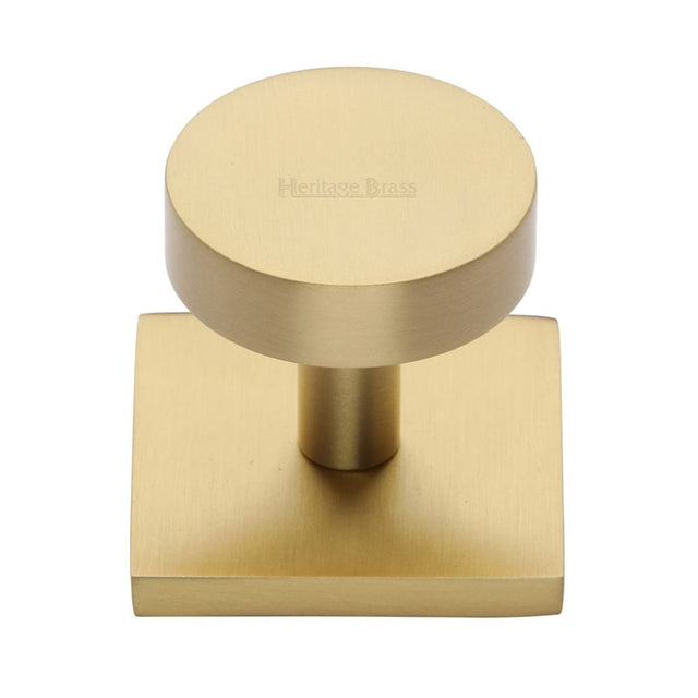 This is an image of a Heritage Brass - Cabinet Knob Disc Design with Square Backplate 32mm Satin Brass, sq3880-sb that is available to order from T.H Wiggans Ironmongery in Kendal.
