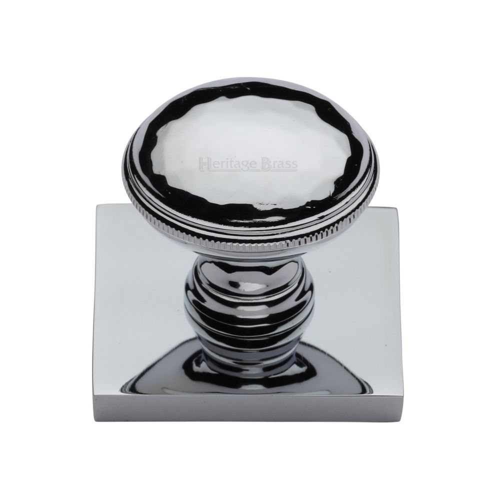 This is an image of a Heritage Brass - Cabinet Knob Diamond Cut Design with Square Backplate 32mm Polished, sq4545-pc that is available to order from T.H Wiggans Ironmongery in Kendal.