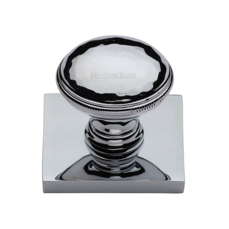 This is an image of a Heritage Brass - Cabinet Knob Diamond Cut Design with Square Backplate 32mm Polished, sq4545-pc that is available to order from T.H Wiggans Ironmongery in Kendal.