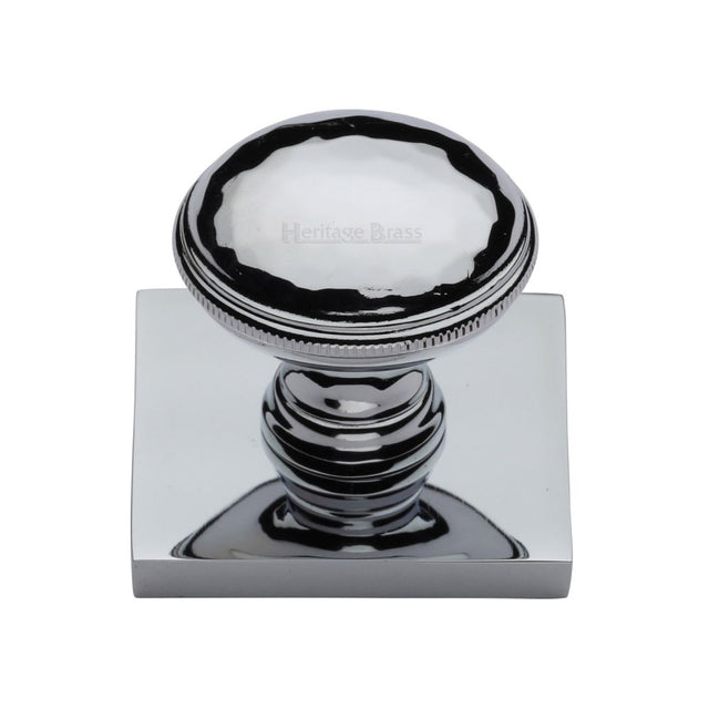 This is an image of a Heritage Brass - Cabinet Knob Diamond Cut Design with Square Backplate 32mm Polished, sq4545-pc that is available to order from T.H Wiggans Ironmongery in Kendal.