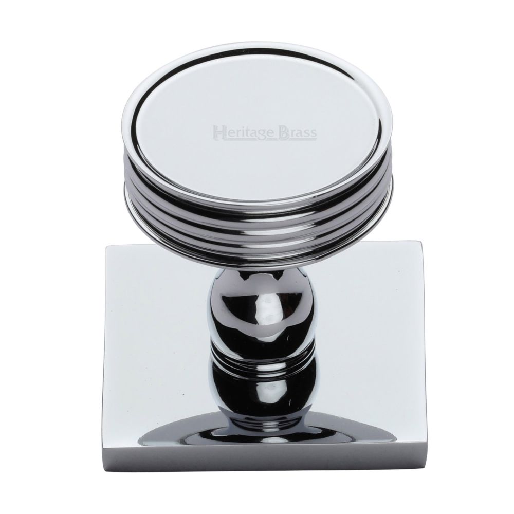This is an image of a Heritage Brass - Cabinet Knob Venetian Design with Square Backplate 32mm Polished Ch, sq4547-pc that is available to order from T.H Wiggans Ironmongery in Kendal.