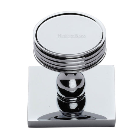 This is an image of a Heritage Brass - Cabinet Knob Venetian Design with Square Backplate 32mm Polished Ch, sq4547-pc that is available to order from T.H Wiggans Ironmongery in Kendal.