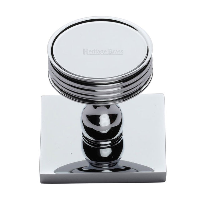 This is an image of a Heritage Brass - Cabinet Knob Venetian Design with Square Backplate 32mm Polished Ch, sq4547-pc that is available to order from T.H Wiggans Ironmongery in Kendal.