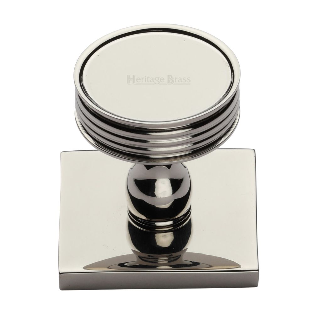 This is an image of a Heritage Brass - Cabinet Knob Venetian Design with Square Backplate 32mm Polished Ni, sq4547-pnf that is available to order from T.H Wiggans Ironmongery in Kendal.