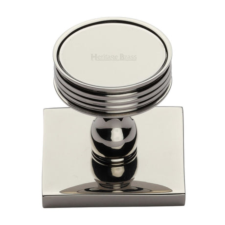 This is an image of a Heritage Brass - Cabinet Knob Venetian Design with Square Backplate 32mm Polished Ni, sq4547-pnf that is available to order from T.H Wiggans Ironmongery in Kendal.