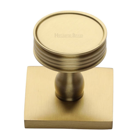 This is an image of a Heritage Brass - Cabinet Knob Venetian Design with Square Backplate 32mm Satin Br, sq4547-sb that is available to order from T.H Wiggans Ironmongery in Kendal.