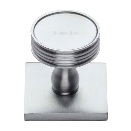 This is an image of a Heritage Brass - Cabinet Knob Venetian Design with Square Backplate 32mm Satin Ch, sq4547-sc that is available to order from T.H Wiggans Ironmongery in Kendal.