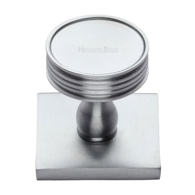 This is an image of a Heritage Brass - Cabinet Knob Venetian Design with Square Backplate 32mm Satin Ch, sq4547-sc that is available to order from T.H Wiggans Ironmongery in Kendal.