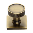 This is an image of a Heritage Brass - Cabinet Knob Florence Knurled Design with Square Backplate 32mm, sq4648-at that is available to order from T.H Wiggans Ironmongery in Kendal.