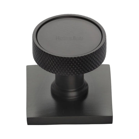 This is an image of a Heritage Brass - Cabinet Knob Florence Knurled Design with Square Backplate 32mm, sq4648-mb that is available to order from T.H Wiggans Ironmongery in Kendal.